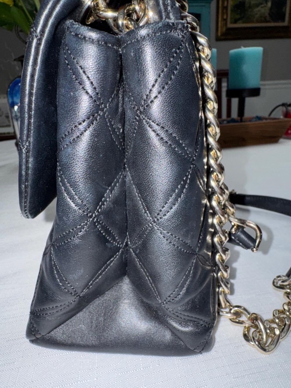 kate spade Black Quilted Natalia Flap Shoulder Bag with Gold Chain Handles - Picture 10 of 13